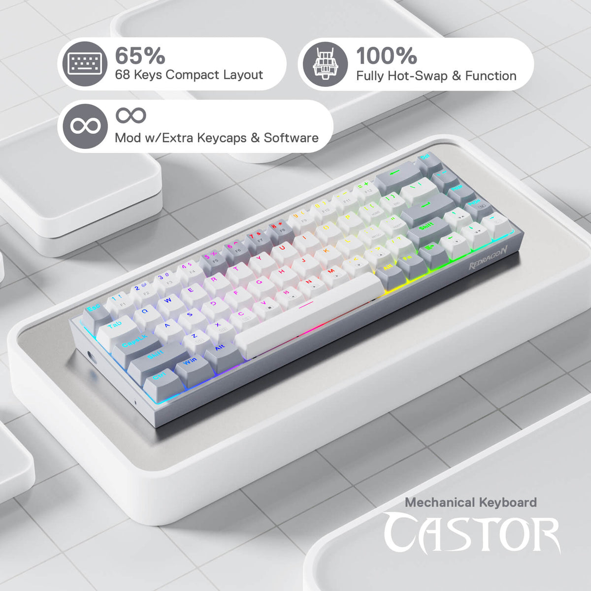 CASTOR K631 Grey 65% Wired RGB Gaming Keyboard, image 5 of 7
